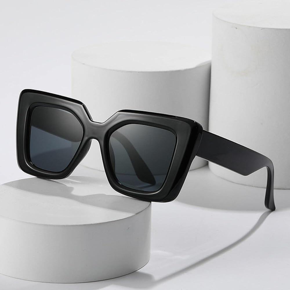 NEW NORDSTROM Black Solid $78 Chunky Oversized Plastic Sunglasses Sunnies Y2K - Picture 7 of 14